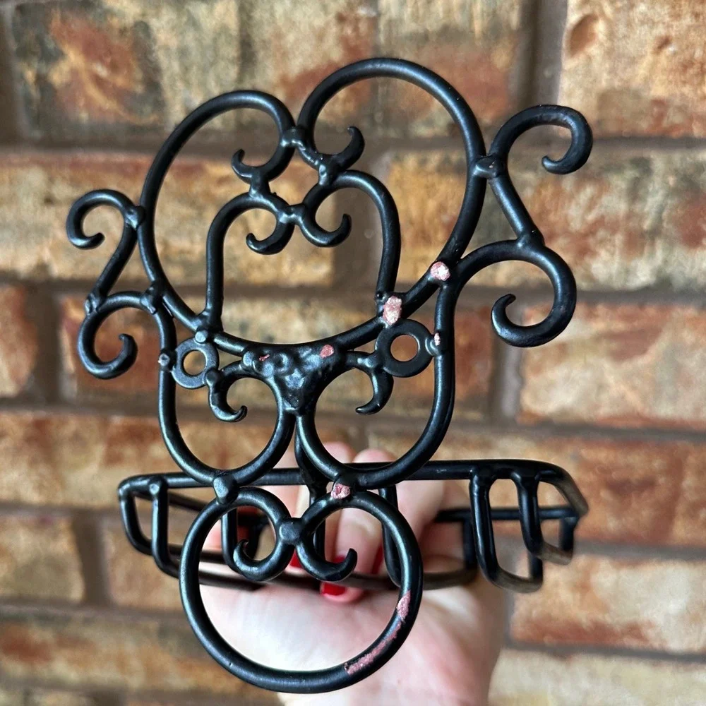 Vintage Metal Iron Scrollwork Wall Mount Soap Dish Holder Black French Country